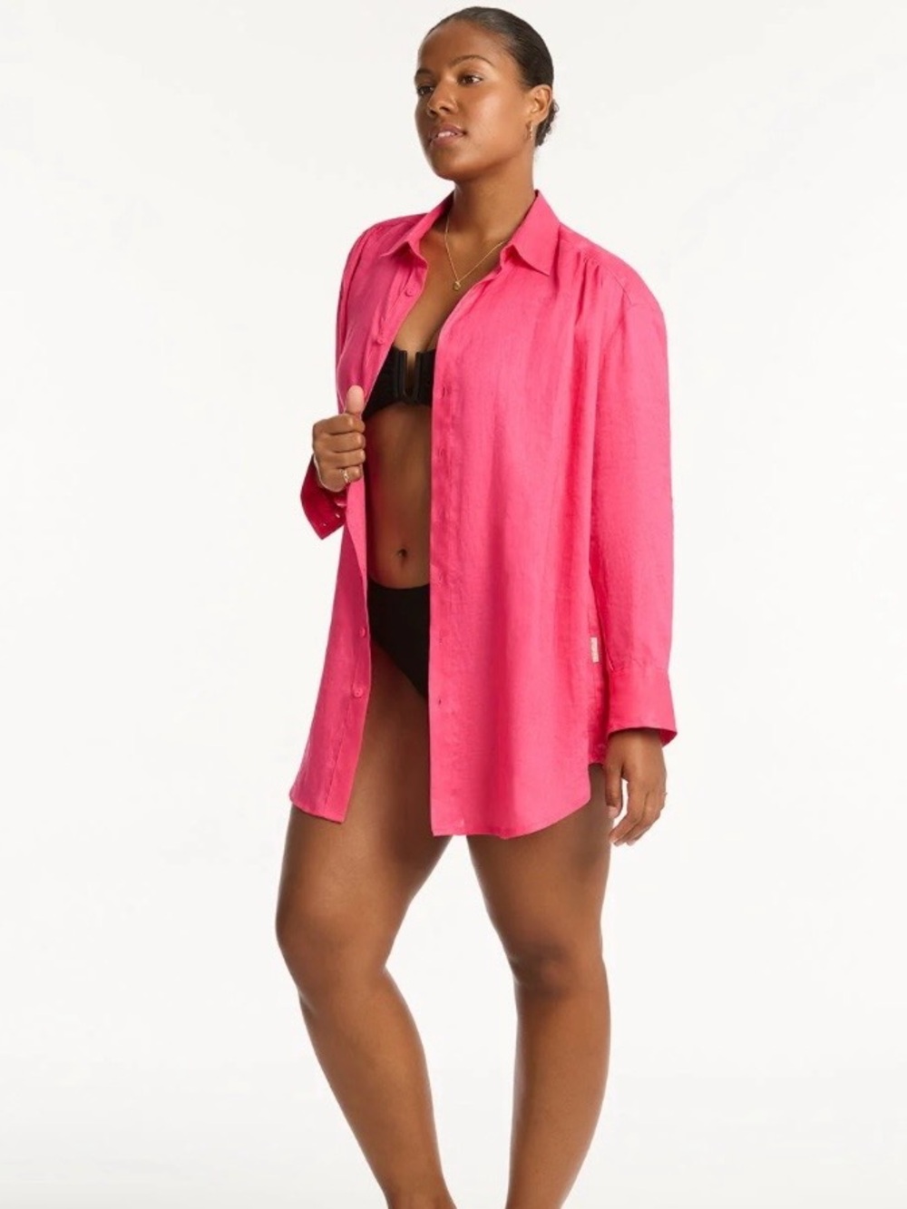 Shade & Shore Hot Pink Button-Front Top/Cover up